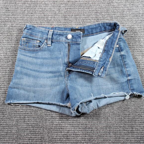 True Religion Shorts Womens 26 Blue Denim High Rise Raw Hem Maisie - Picture 2 of 8